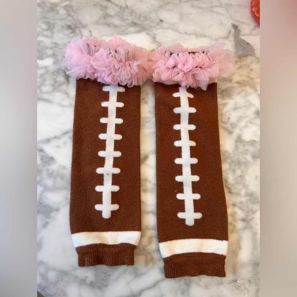 Brown and Pink Kids football leg warmers